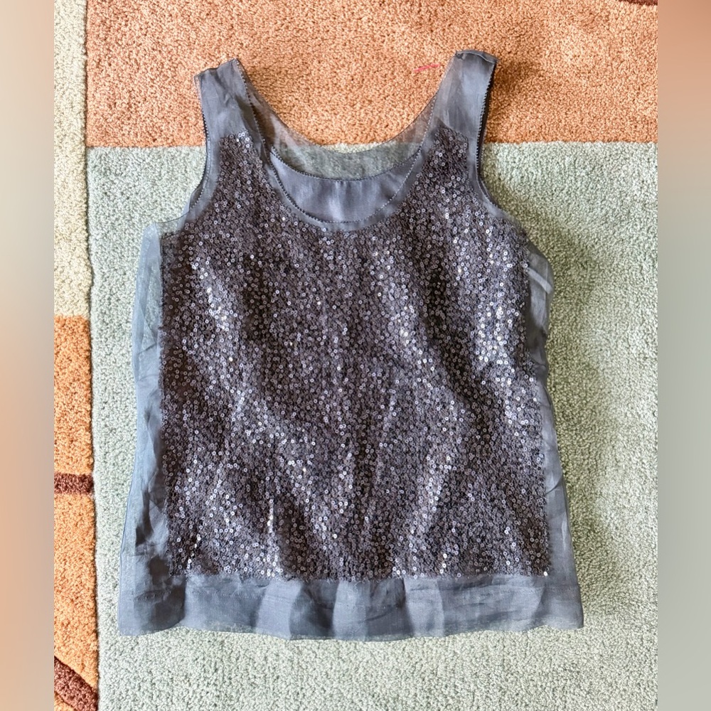 J.Crew sequined front 100% silk mesh sleeveless top